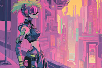 draw illustration of futuristic cyberpunk city digital art for you