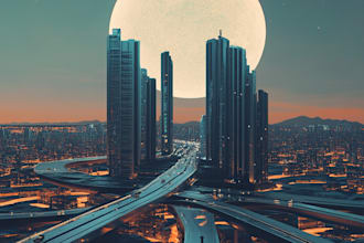 create illustration of futuristic cyberpunk city art in your style