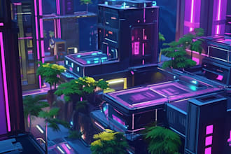 make  a futuristic cyberpunk city and digital art illustration in your choice