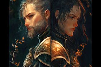 make fantasy dnd character logo and friendship portrait