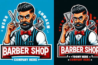 design barber shop mascot logo very fast with super color
