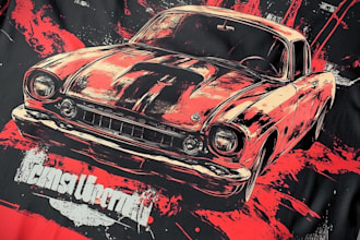 design car streetwear, t shirt high large grunge cars art