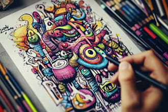 draw amazing doodle art graffiti cartoon illustration