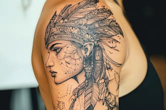 dohand draw a full back tattoo design unique modern