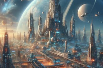 do science fiction, fantasy art, cyberpunk city game art illustration