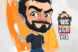 draw funny cartoon character, caricature, logo, portrait