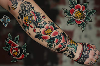 do t shirt design with traditional tattoo in my style