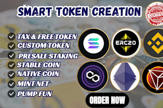 customize token creation, erc20, binance, bep20, sui solana, base smart contract