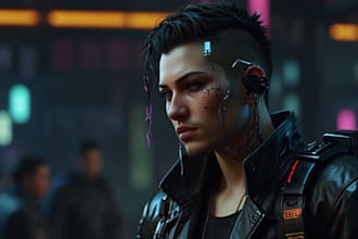 design cyberpunk and fantasy character splash art