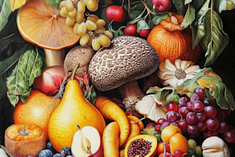 paint amazing fruits, vegetables, mushrooms or plants