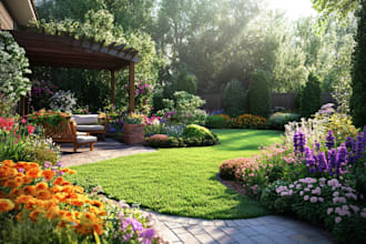make a landscape, garden, backyard, patio, 3d renderings