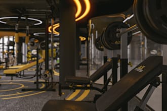 render and design sports gym, fitness center interior,golf course, studio design