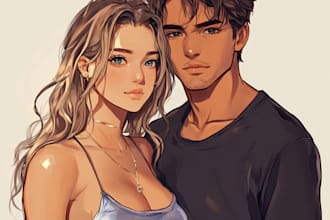draw you anime couple art portrait