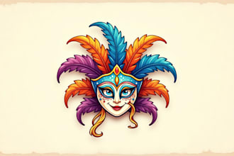 make an amazing carnival mask mascot logo design in 12 hours