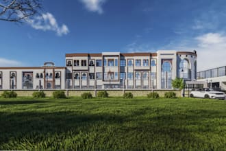 render high school elevation,classroom design,bird view render,landscape,hostel