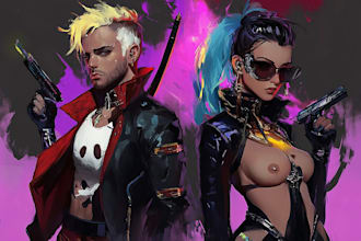 make digital art cyborg, cyberpunk, and fantasy characters