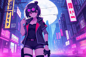 create cyberpunk anime style illustration for you