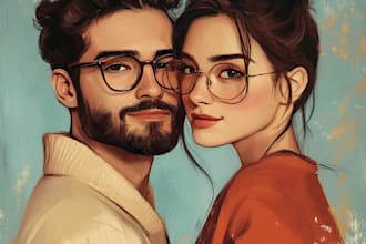 draw minimalist portrait illustrations for person, couple