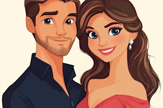 draw couple portrait in disney cartoon