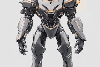 draw mecha robot armor character concept for you