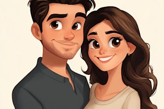 draw family, couple, pet portrait in disney cartoon style