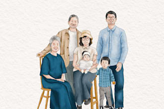 drawing digital watercolor family photo illustration