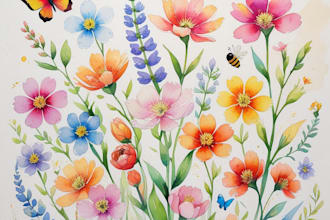 watercolor botanical illustrations of flowers and plants