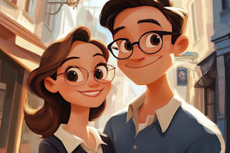 draw cartoon disney couple portrait
