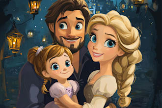 draw cartoon disney couple portrait