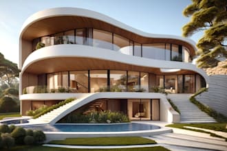 3d house model exterior rendering garden pool patio terrace 3d elevation kitchen