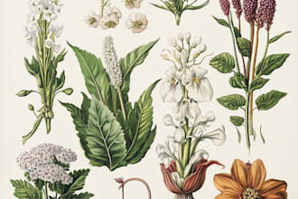 hand drawn botanical flower plants scientific illustration