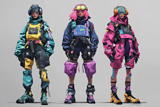 draw sci fi , cyberpunk , mecha, fantasy character design
