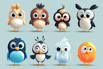 draw cartoon cute animal characters vector illustration