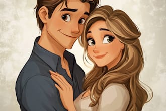 drawing a cartoon disney couple portrait