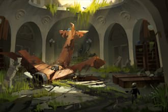 draw fantasy and scifi backgrounds, cinematic and animation style