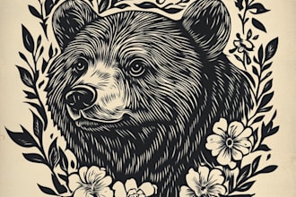 draw a line illustration, a linocut or an engraving