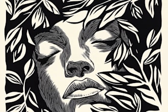 create artistic linocut illustration in my style