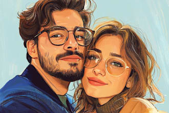 make illustrate a vintage couple portrait