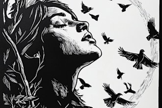 create artistic linocut illustration in my style