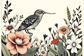 illustrate botanical and animal linocut vector art