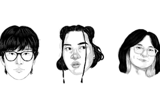 draw detailed head sketch portraits in digital pencil style