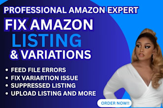 fix amazon listing errors and upload variations amazon listing services