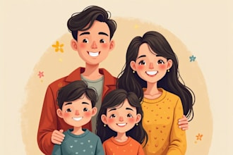 create your flat family portrait painting style illustration
