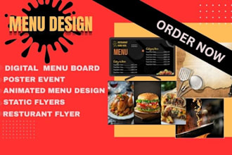 design flyer menu, animated menu, digital menu board, tv screen menu, menu board