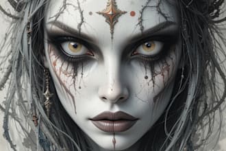 draw watercolor dark art and fantasy horror character design