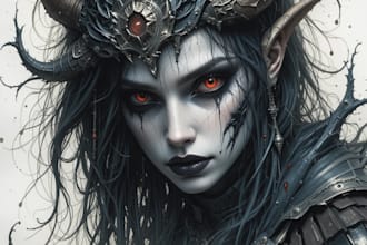 draw watercolor dark art and fantasy horror character design