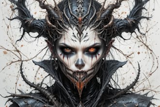 draw watercolor dark art and fantasy horror character design