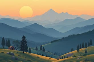 draw a flat vector landscape illustration