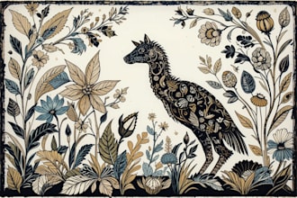 illustrate botanical and animal linocut illustration
