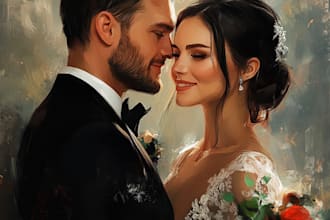 draw digital oil couple portrait, wedding painting